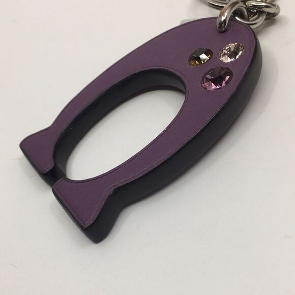 Coach F87112 Embellished C ‘C’ Bag Charm Key Ring Purple Leather Jeweled Silver - Picture 13 of 16
